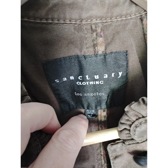 Sanctuary Clothing Military Style Jacket Brown Green Utility Belted Ruffle S M - Picture 8 of 9
